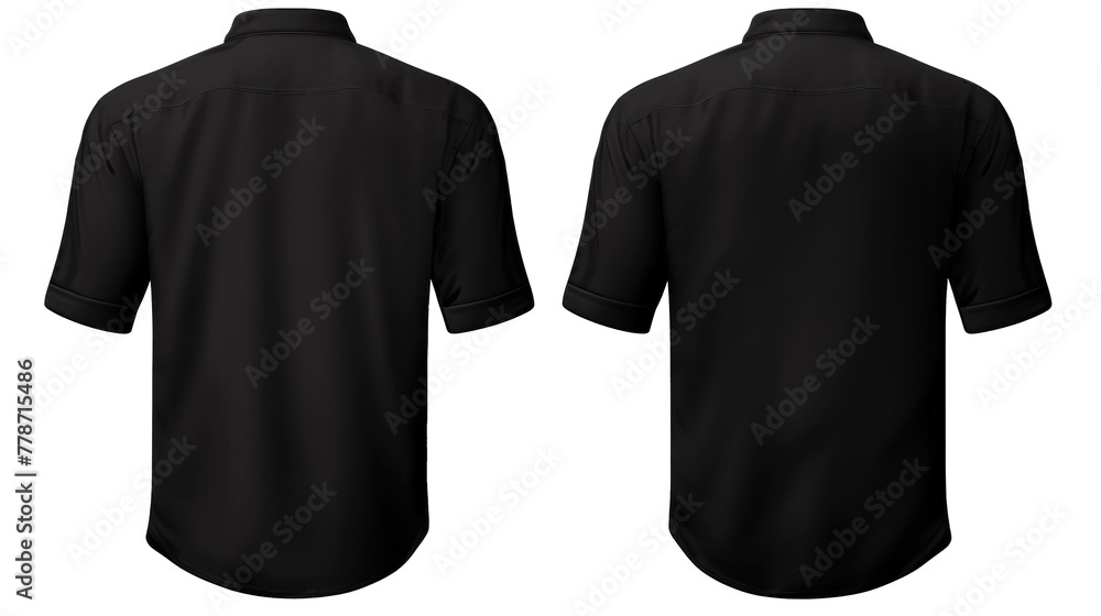 Wall mural Set of black button up long sleeve collar shirt front, back and side view on transparent background