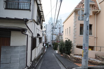 Steet alleyway in Tokyo Japan outside metro area on February 15, 2024