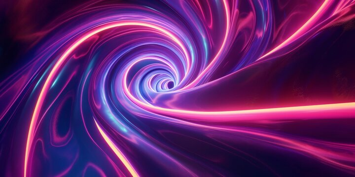 A visually captivating digital art piece featuring a spiral vortex with neon pink and blue, simulating motion