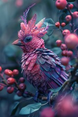 Fototapeta premium A whimsical creature with appleshaped wings and a vibrant magenta coat, their entire existence dictated by a digital algorithm
