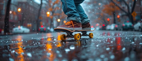 Skateboarder in mid-trick urban setting - obrazy, fototapety, plakaty