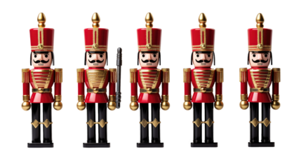 Set of christmas nutcracker toy soldier guard on transparent background. Mockup template for artwork 
