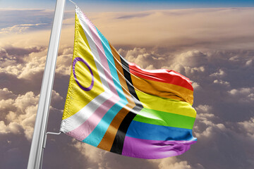 The Intersex-Inclusive Pride Progress Flag  This flag was designed to celebrate diversity and inclusion for everyone in the LGBTQI+ (lesbian, gay, bisexual, transgender, queer, and intersex) community - obrazy, fototapety, plakaty