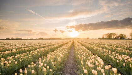 tulip field landscape in dutch - obrazy, fototapety, plakaty