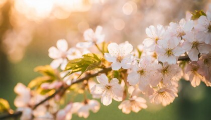Naklejka na ściany i meble spring background of blossom cherry flowers closeup