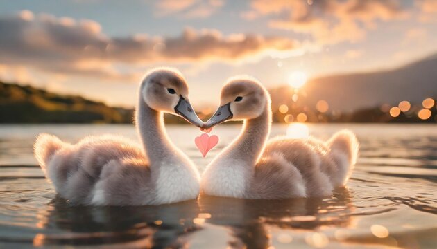 adorable valentine s animal baby swans holding hearts perfect for love themed designs generative ai