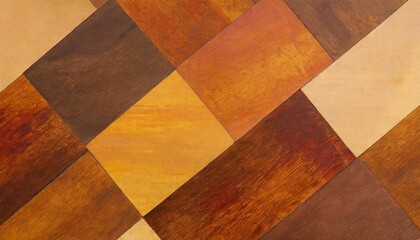a close up of an old brown paper texture resembling wood flooring with tints and shades of amber beige and peach the pattern is a mix of rectangles on this hardwoodlike surface