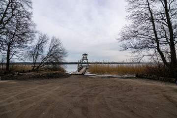 birdwatching tower on the shore of the lake, Slokas nature trail, Latvia