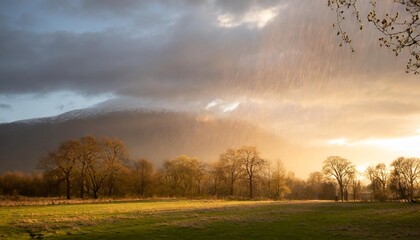 Fototapeta na wymiar spring rain serene beauty of a gentle spring rain shower generative ai