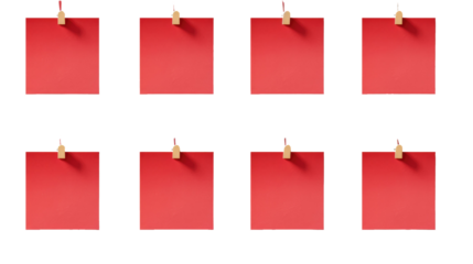 Shaded red pin sticky post-it note paper with shadow. Many assorted different colours isolated on transparent background