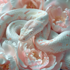 White snakes in flowers, Aesthetic mytery photography