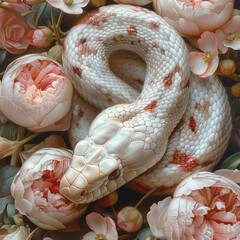 White snakes in flowers, Aesthetic mytery photography