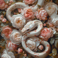 White snakes in flowers, Aesthetic mytery photography