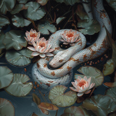 White snakes in flowers, Aesthetic mytery photography