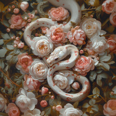 White snakes in flowers, Aesthetic mytery photography
