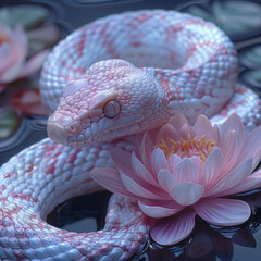 Pink snakes in flowers, Aesthetic mytery photography