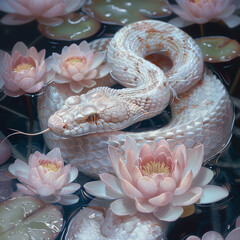 White snakes in flowers, Aesthetic mytery photography