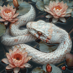 White snakes in flowers, Aesthetic mytery photography