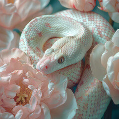 White snakes in flowers, Aesthetic mytery photography
