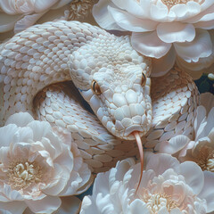White snakes in flowers, Aesthetic mytery photography