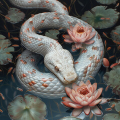 White snakes in flowers, Aesthetic mytery photography