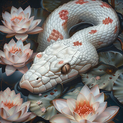 White snakes in flowers, Aesthetic mytery photography