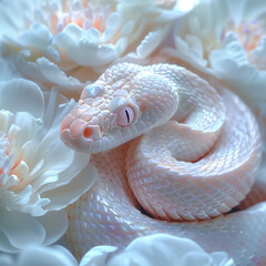 White snakes in flowers, Aesthetic mytery photography