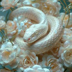 White snakes in flowers, Aesthetic mytery photography