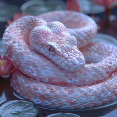 Pink snakes in flowers, Aesthetic mytery photography