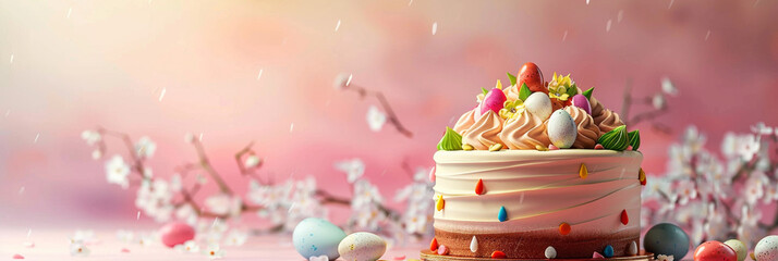Banner with a colour full easter cake with butter - obrazy, fototapety, plakaty