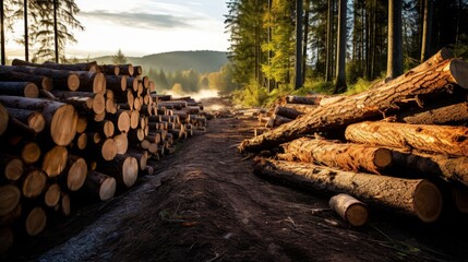 Sustainable forestry practices are being implemented to ensure responsible timber production  - obrazy, fototapety, plakaty