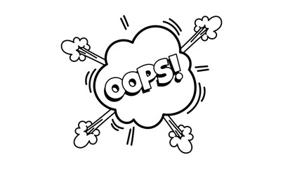 Pow comic bubble. Sound dialogue speech bubbles with word - Oops. Pop art expression in black and white color.