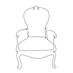 Vintage chair, armchair, baroque. Trendy continuous line style illustration. Black and white hand drawn sketch