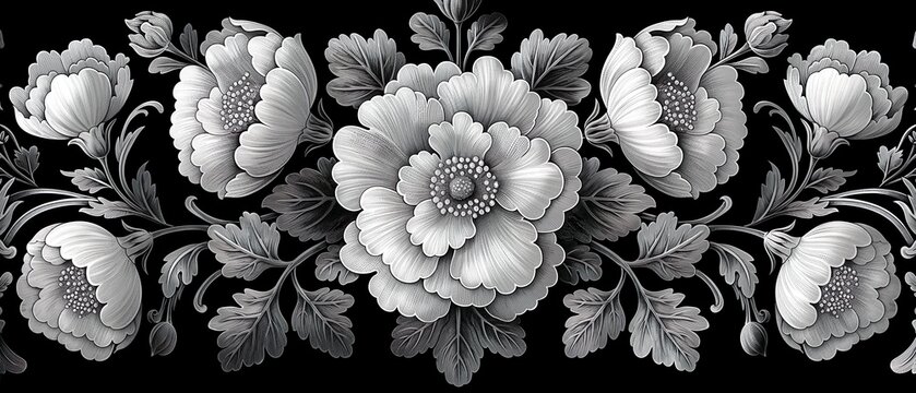 Fototapeta Black And White Graphic Work Depicting Peonies. Illustration On The Theme Of Plants, Graphics, Prints And Drawings.   Generative AI    