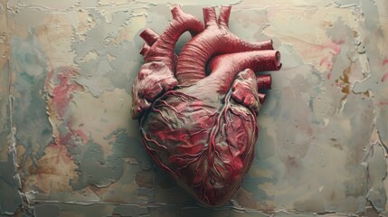 The 3D human heart made of fabric, in the style of surrealist anatomy - obrazy, fototapety, plakaty