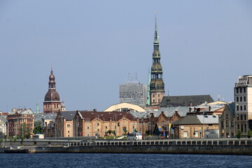 Fototapeta premium 25 07 2023 Riga Latvia. Riga, the capital of Latvia, is located on the banks of the Daugava River at its confluence with the Gulf of Riga.