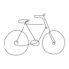 Bicycle. Vector one line illustration. Black and white abstract continuous line sketch.