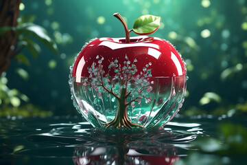 Abstract apple made of crystal with creation