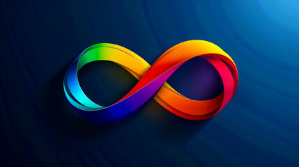 Sign of an endless rainbow on dark background. Symbol of movement for rights and acceptance of autism. World Autism Awareness and Neurodiversity Day. Copy space.