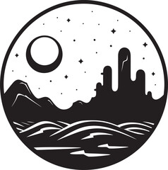 Mirage Mystique Minimalist Desert Emblem Symbol Solitude Zenith Minimalist Desert Scene Logo Design