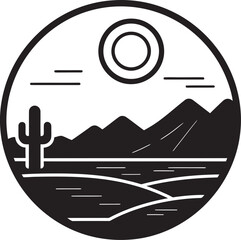 Mirage Monochrome Minimalist Desert Logo Symbol Desert Tranquility Minimalist Landscape Emblem Design