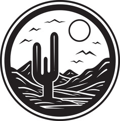 Solitude Mirage Minimalist Desert Landscape Icon Vector Rustic Dunes Minimalist Desert Scene Emblem Design