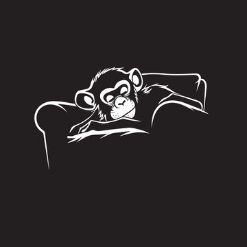 sleeping monkey on couch black and white clip art preview