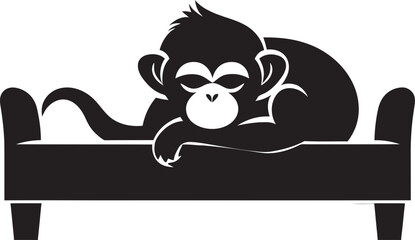 Lazy Lounge Lagoon Couch Sleep Icon Emblem Zen Zzzs Zenith Monkey Nap on Couch Vector Logo