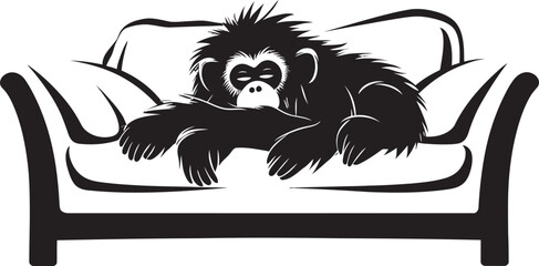 Cozy Comfort Cove Couch Sleep Vector Emblem Relaxation Retreat Monkey Resting on Couch Icon