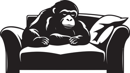 Cozy Comfort Cove Couch Sleep Vector Emblem Relaxation Retreat Monkey Resting on Couch Icon