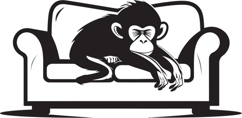 Peaceful Primate Snooze Couch Nap Vector Logo Dreamy Chimpanzee Haven Relaxing Sofa Sleep
