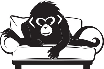 Chilled Chimp Couch Nap Vector Logo Emblem Tranquil Primate Monkey Couch Sleep Design