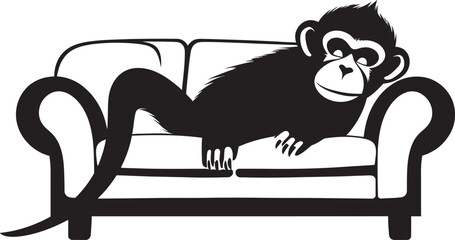 Sofa Siesta Monkey Relaxing on Couch Icon Chilled Chimp Couch Nap Vector Logo Emblem