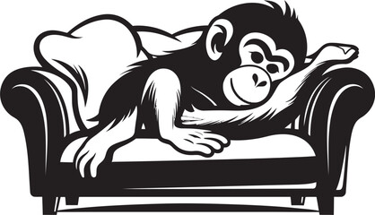 Tranquil Tail Couch Nap Emblem Snooze Space Monkey on Couch Vector Logo